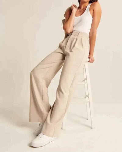 Damesbroek Hoge Taille Beige Wijde Pijp 2