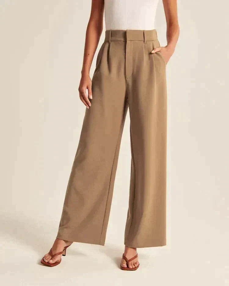 Damesbroek Hoge Taille Beige Wijde Pijp 6