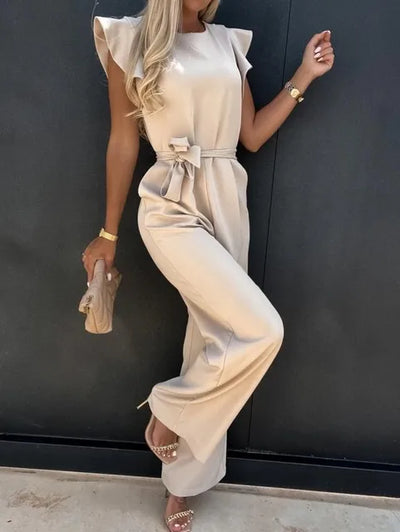 Dames Jumpsuit Feestelijk Met Wijde Pijpen Ronde Hals Geruffelde Mouwen 2