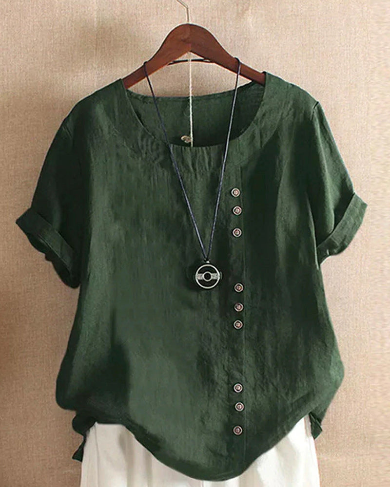 Variant image for Dames T-shirt Effen Ronde Hals Korte Mouw Katoen Linnen Mix-41