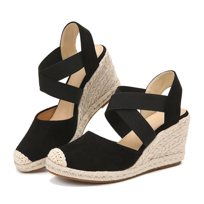 Dames Espadrilles Sleehak Effen Kleur Met Enkelbandje 2