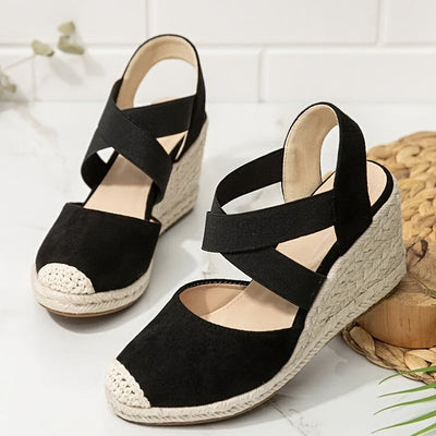 Dames Espadrilles Sleehak Effen Kleur Met Enkelbandje 1