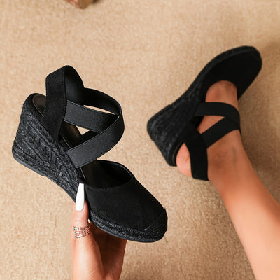 Dames Espadrilles Sleehak Effen Kleur Met Enkelbandje 3