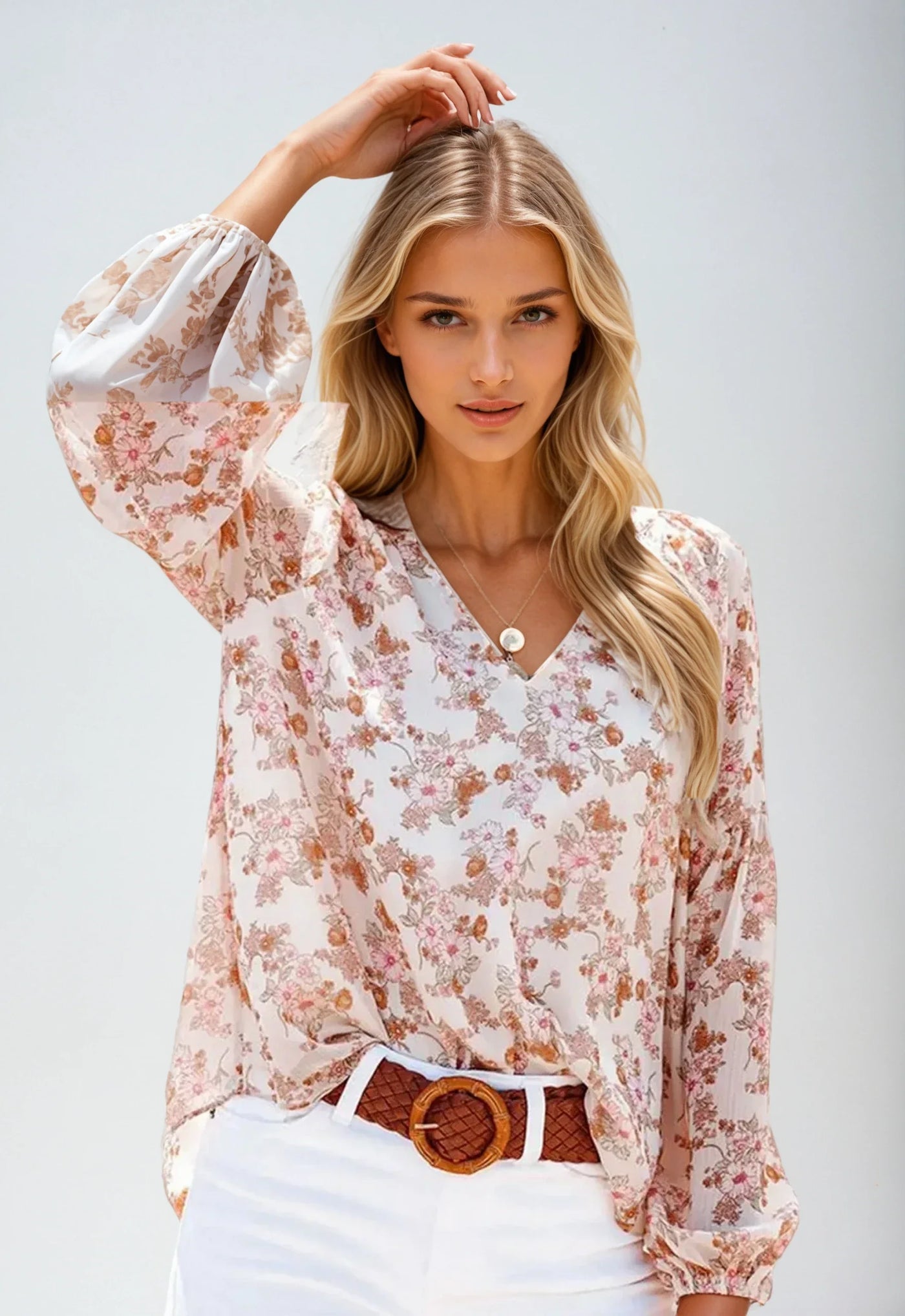 Dames Bloemen Blouse Licht Groen Casual 2