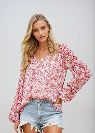 Dames Bloemen Blouse Licht Groen Casual 1
