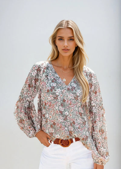 Dames Bloemen Blouse Licht Groen Casual 5