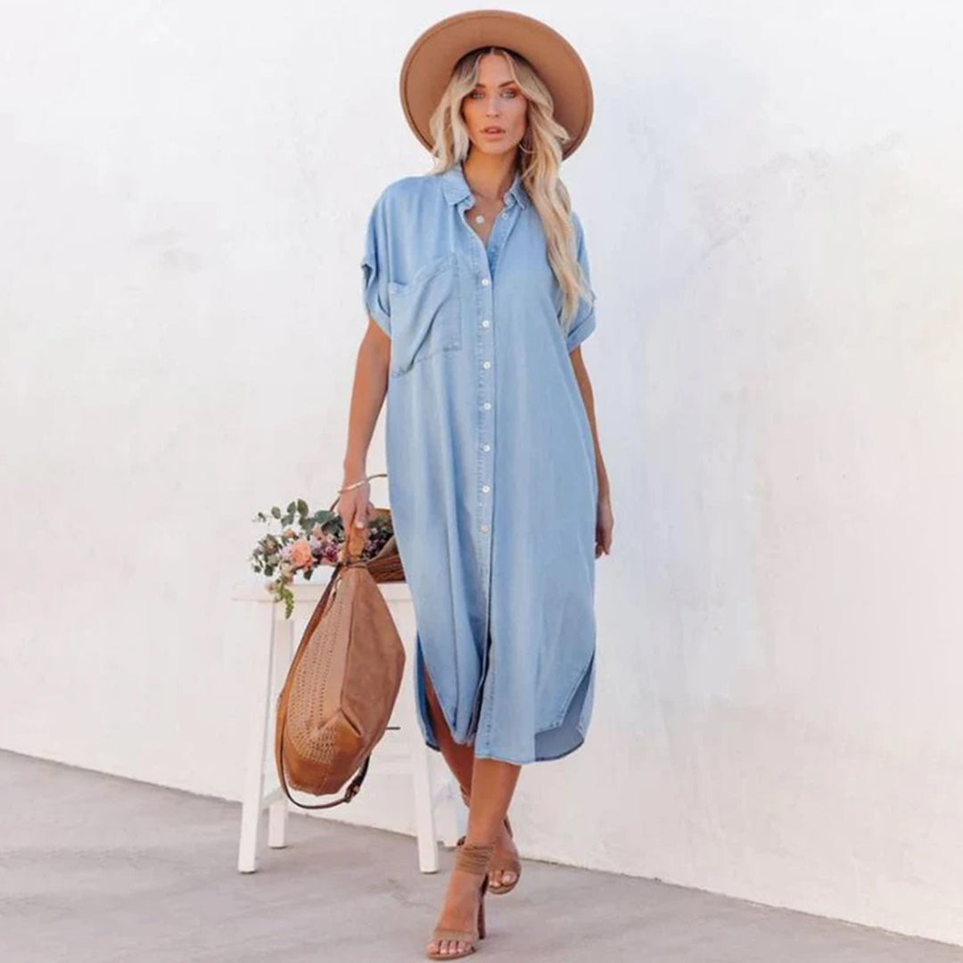 Dames Zomerjurk Hemelsblauw Losse Pasvorm Polyester 1