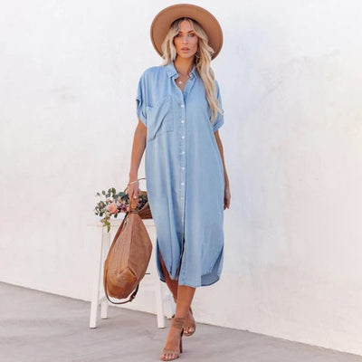 Dames Zomerjurk Hemelsblauw Losse Pasvorm Polyester 1