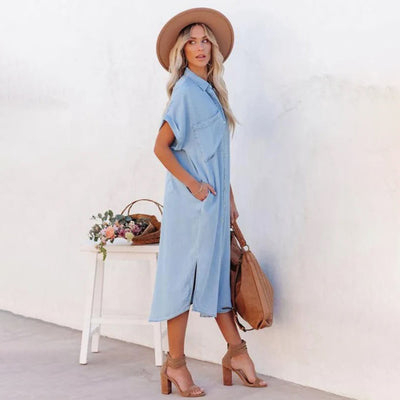 Dames Zomerjurk Hemelsblauw Losse Pasvorm Polyester 4