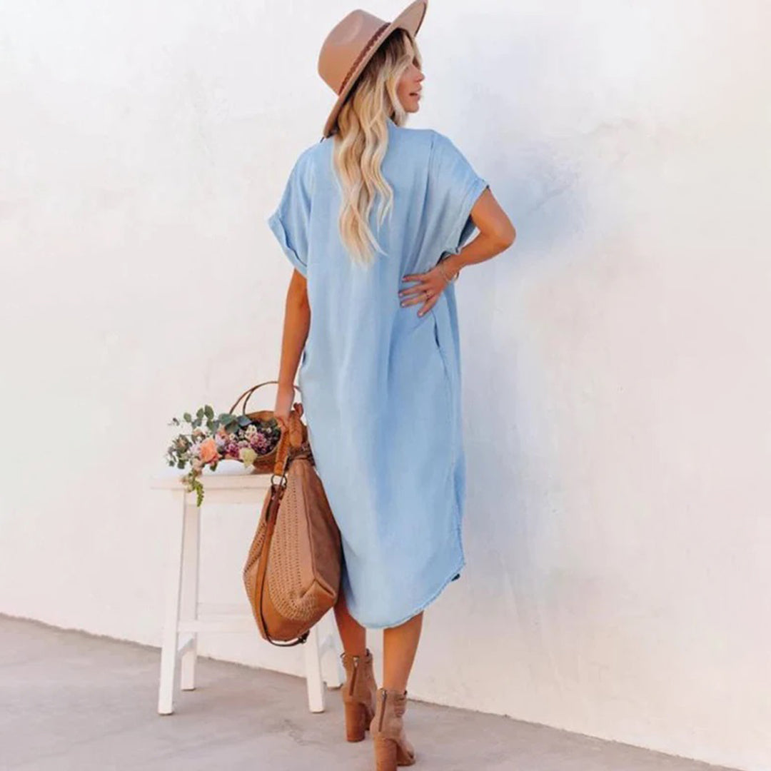 Dames Zomerjurk Hemelsblauw Losse Pasvorm Polyester 3