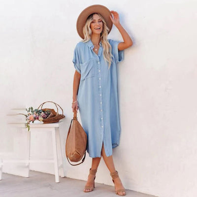 Dames Zomerjurk Hemelsblauw Losse Pasvorm Polyester 2