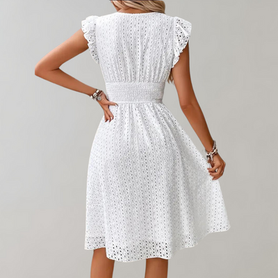 Dames Midi Zomerjurk Wit Mouwloos met Ruches 2