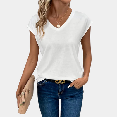 Dames T-Shirt Wit V-Hals Lichtgewicht 4