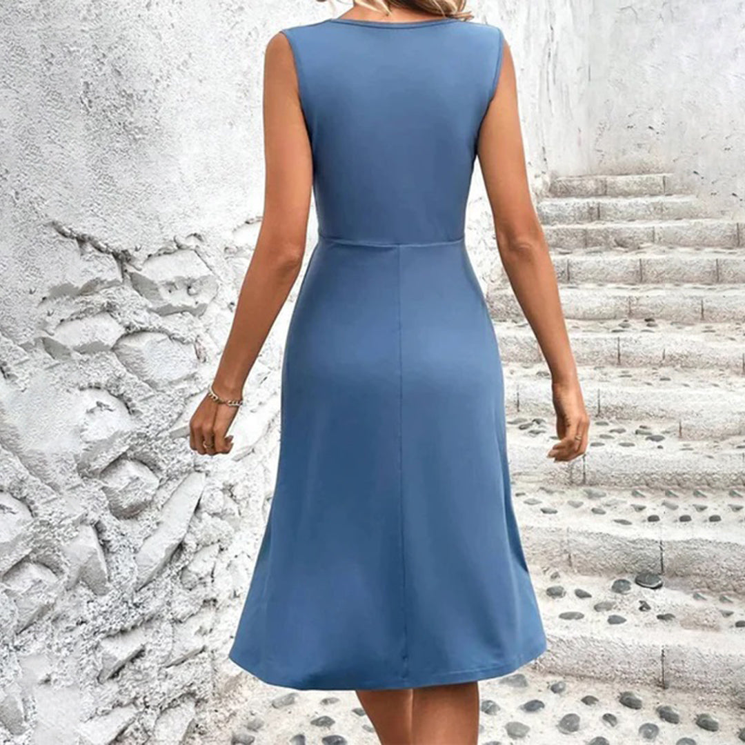 Dames Midi Zomerjurk Mouwloos Knielengte Luchtig 6