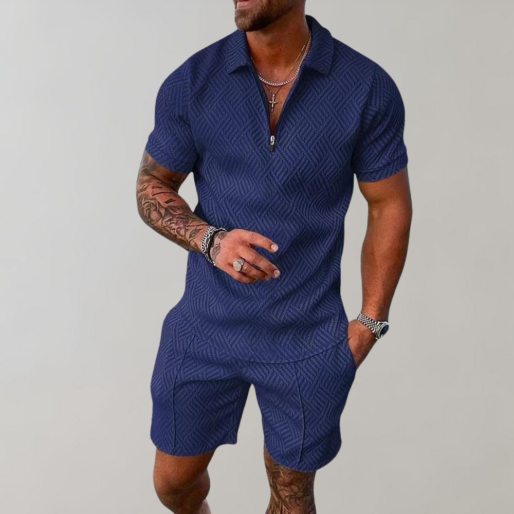 Heren Zomerset Polo Shirt en Korte Broek Zwart Kaki Marineblauw Rood Wit 4