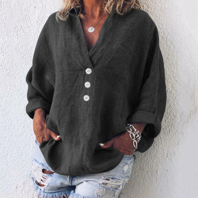 Dames Blouse Katoen-Linnen Klassieke Snit 2