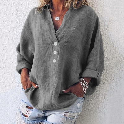 Dames Blouse Katoen-Linnen Klassieke Snit 4
