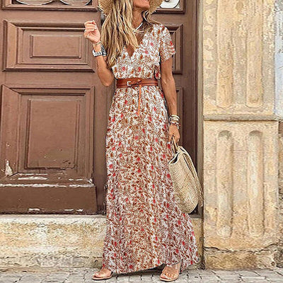 Dames Maxi Jurk V-Hals Korte Mouwen Boho Stijl 5