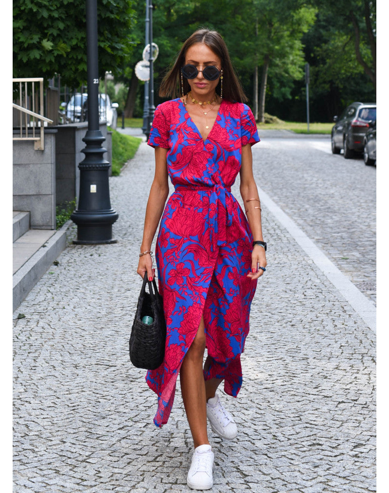 Dames Wikkeljurk Midi Donker Roze 3