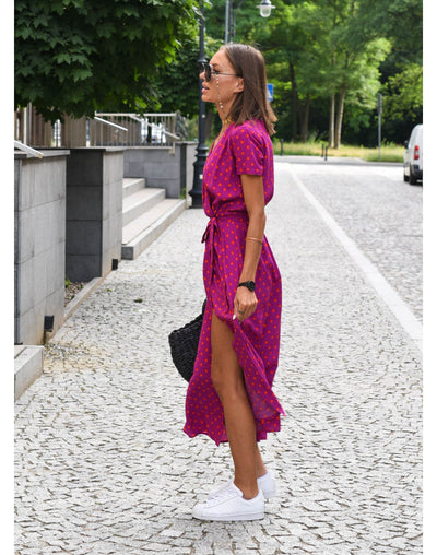 Dames Wikkeljurk Midi Donker Roze 5