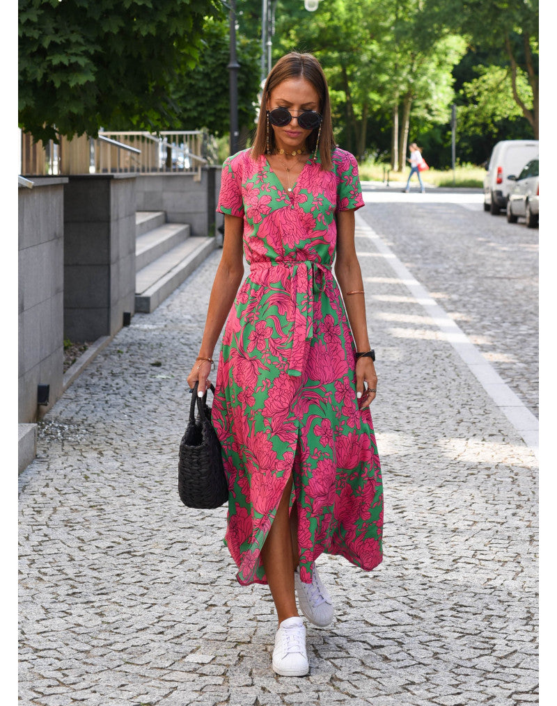 Dames Wikkeljurk Midi Donker Roze 1