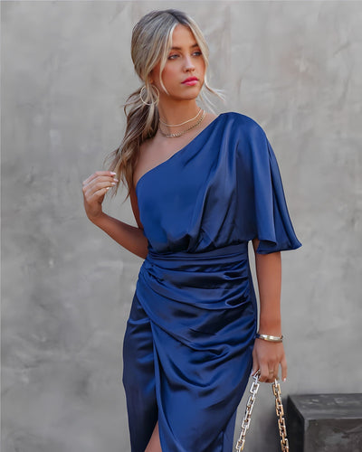 Dames One-Shoulder Jurk Oranje Groen Goud Zwart Blauw 1