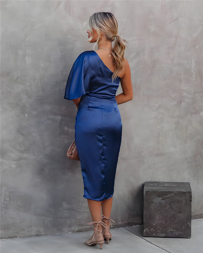 Dames One-Shoulder Jurk Oranje Groen Goud Zwart Blauw 5