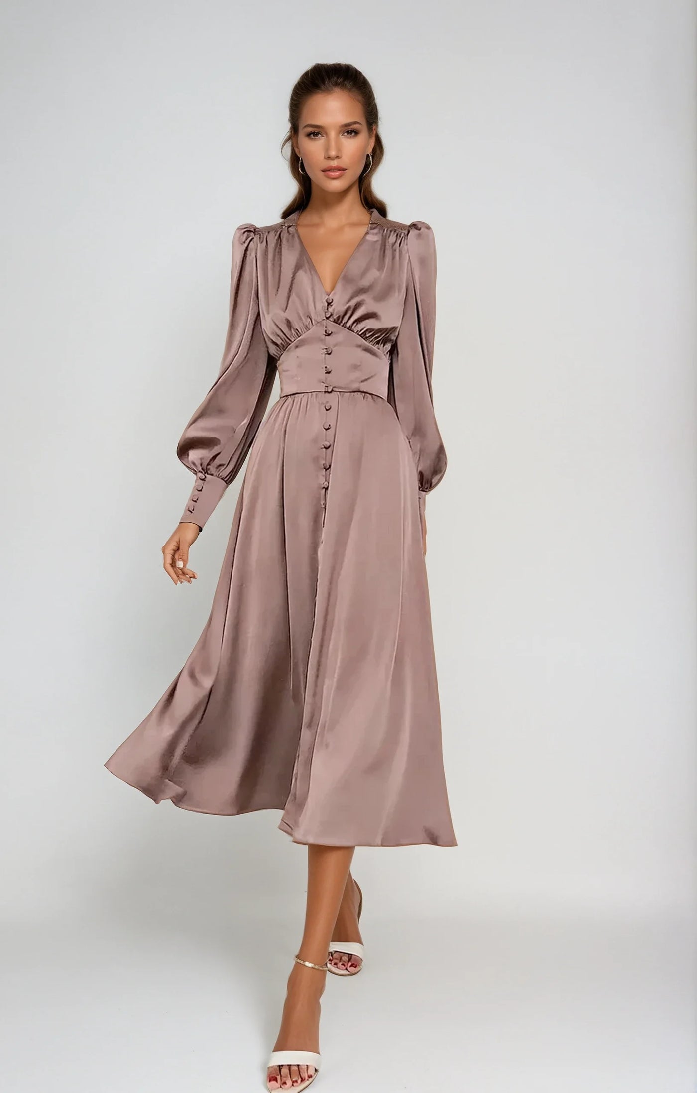Dames Midi-jurk Vloeiend Wit Blauw Beige Khaki 2