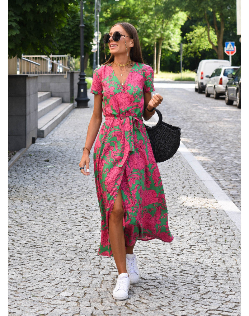 Dames Wikkeljurk Midi Donker Roze 2
