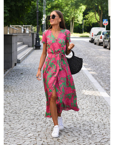 Dames Wikkeljurk Midi Donker Roze 2