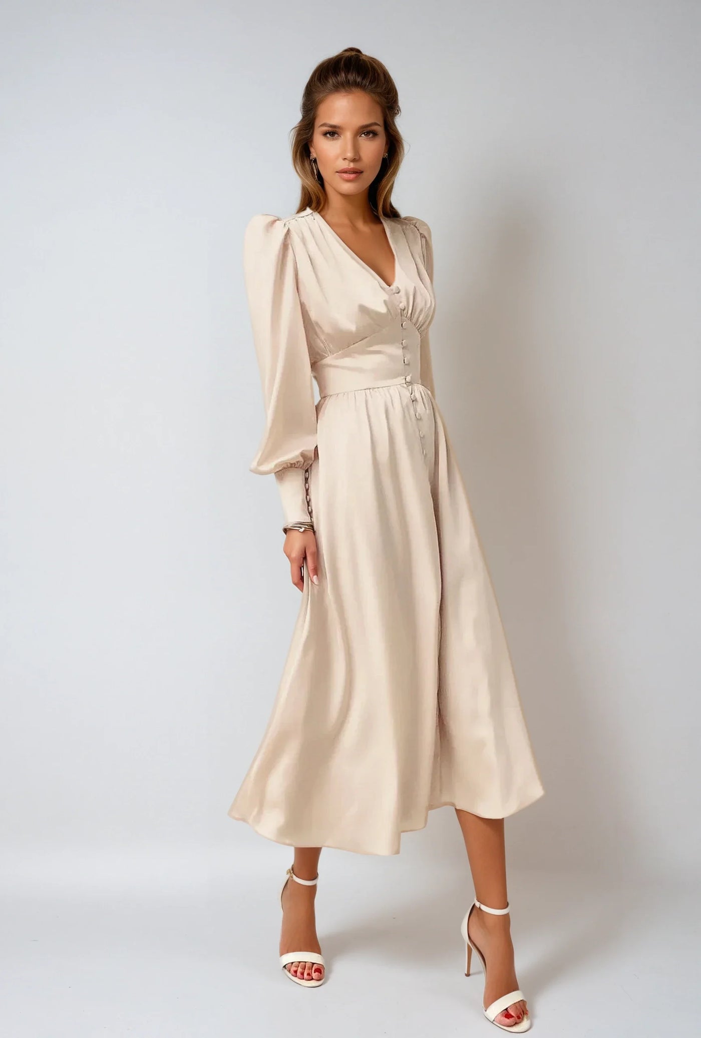 Dames Midi-jurk Vloeiend Wit Blauw Beige Khaki 3