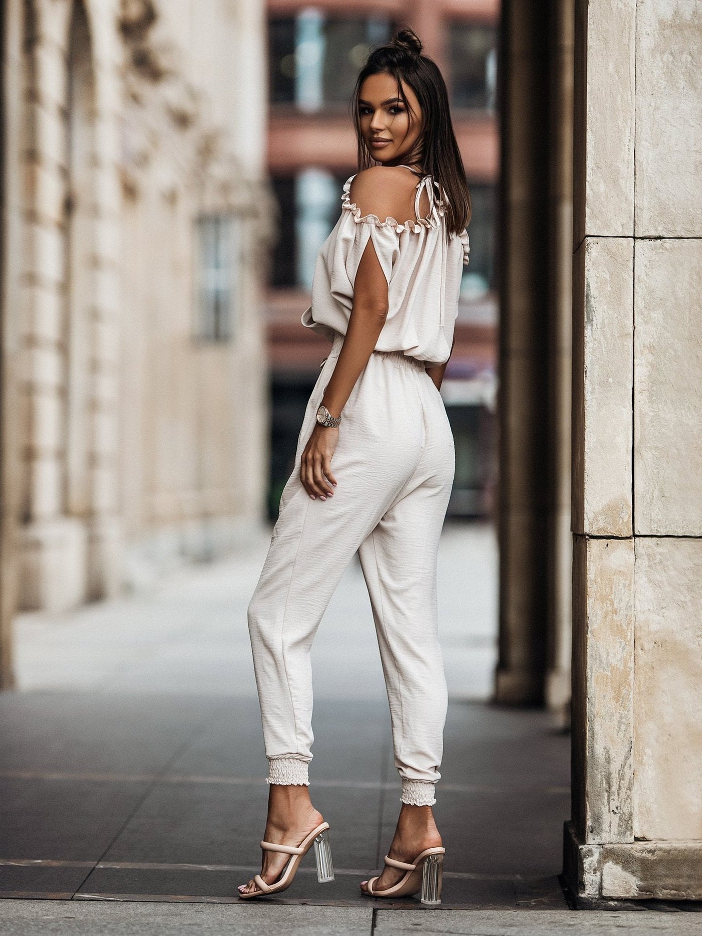 Dames Jumpsuit Wit Open Schouders V-Hals 3