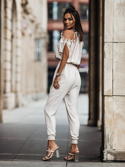 Dames Jumpsuit Wit Open Schouders V-Hals 3