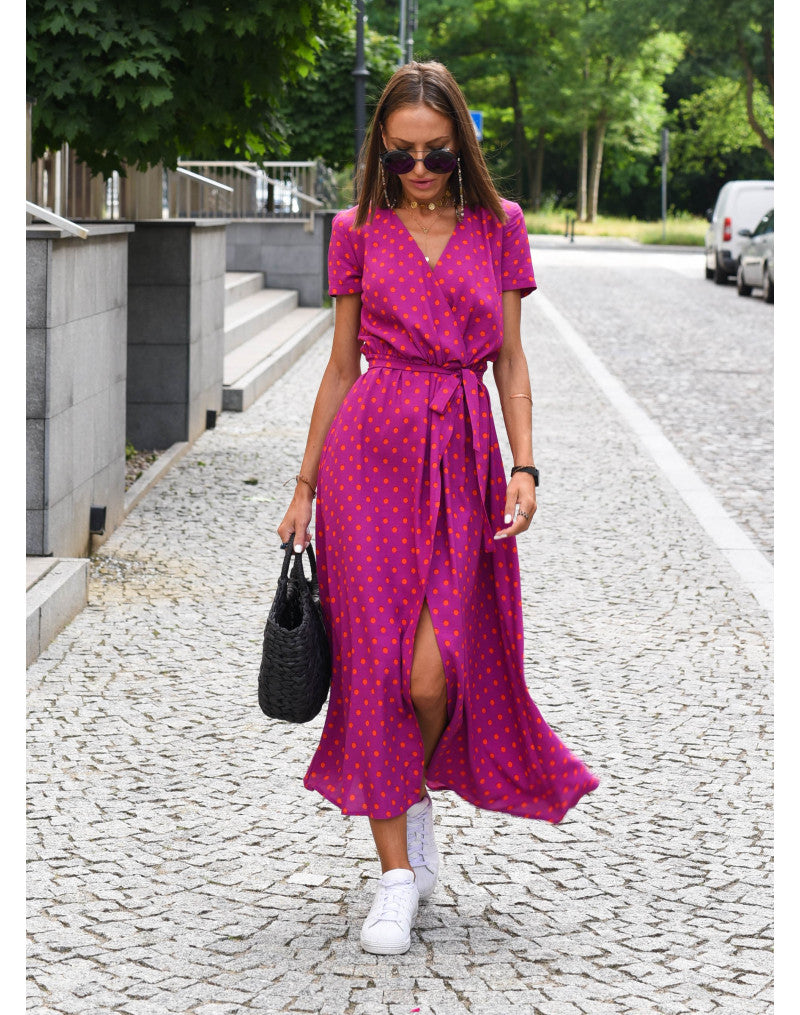 Dames Wikkeljurk Midi Donker Roze 4