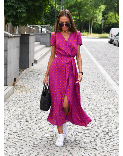 Dames Wikkeljurk Midi Donker Roze 4