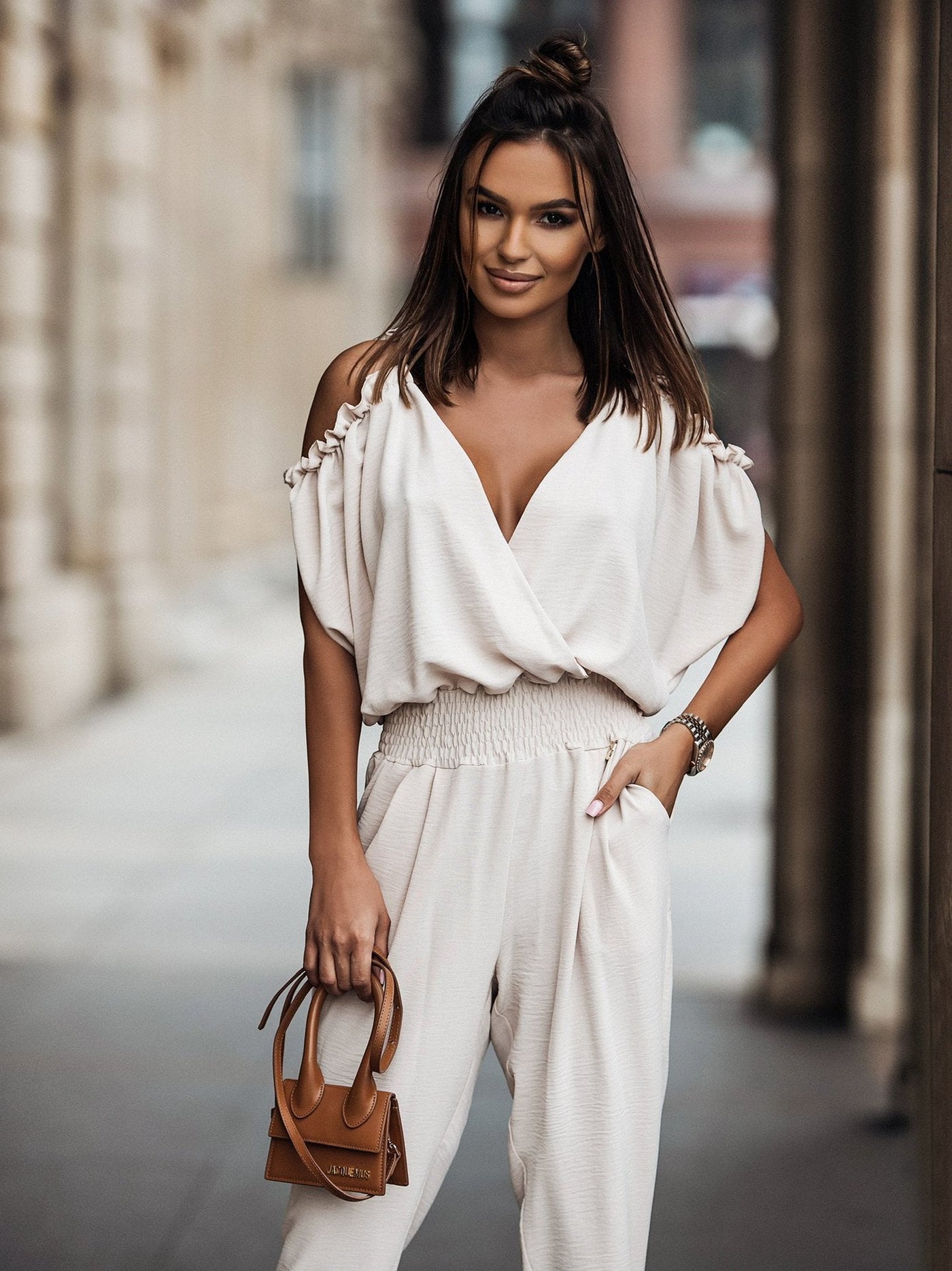 Dames Jumpsuit Wit Open Schouders V-Hals 2