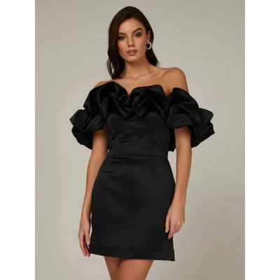 Dames Jurk Off-Shoulder Gerimpeld Paars M 3