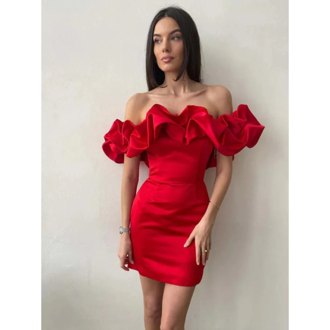 Dames Jurk Off-Shoulder Gerimpeld Paars M 2