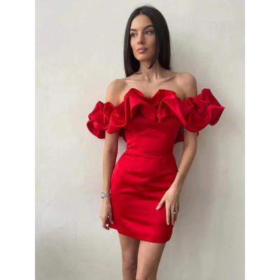 Dames Jurk Off-Shoulder Gerimpeld Paars M 2