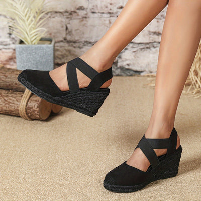 Dames Espadrilles Sleehak Effen Kleur Met Enkelbandje 4