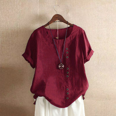 Variant image for Dames T-shirt Effen Ronde Hals Korte Mouw Katoen Linnen Mix-57