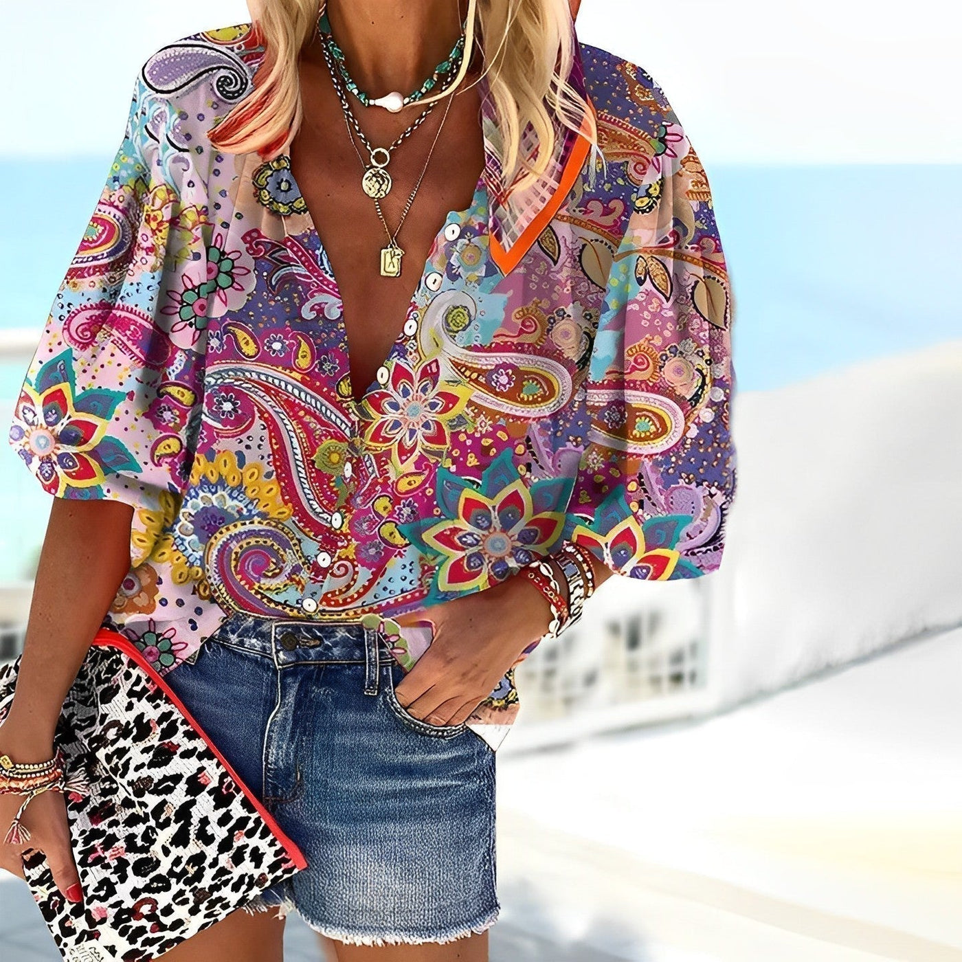 Dames Shirt Mandala Print Casual Katoen 1