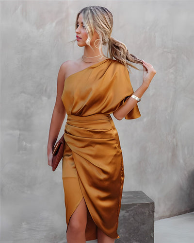 Variant image for Dames One-Shoulder Jurk Oranje Groen Goud Zwart Blauw-17