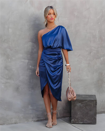Dames One-Shoulder Jurk Oranje Groen Goud Zwart Blauw 2